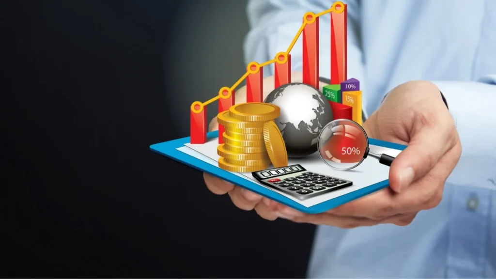 Personal finance concept showing investment growth, savings management and debt reduction planning