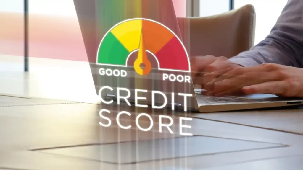 Credit score concept image showing good and poor credit score gauge on laptop screen
