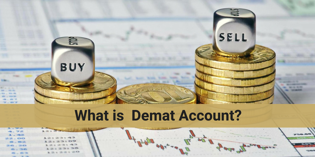 What is Demat Account concept image showing buy and sell trading with coins and stock market chart