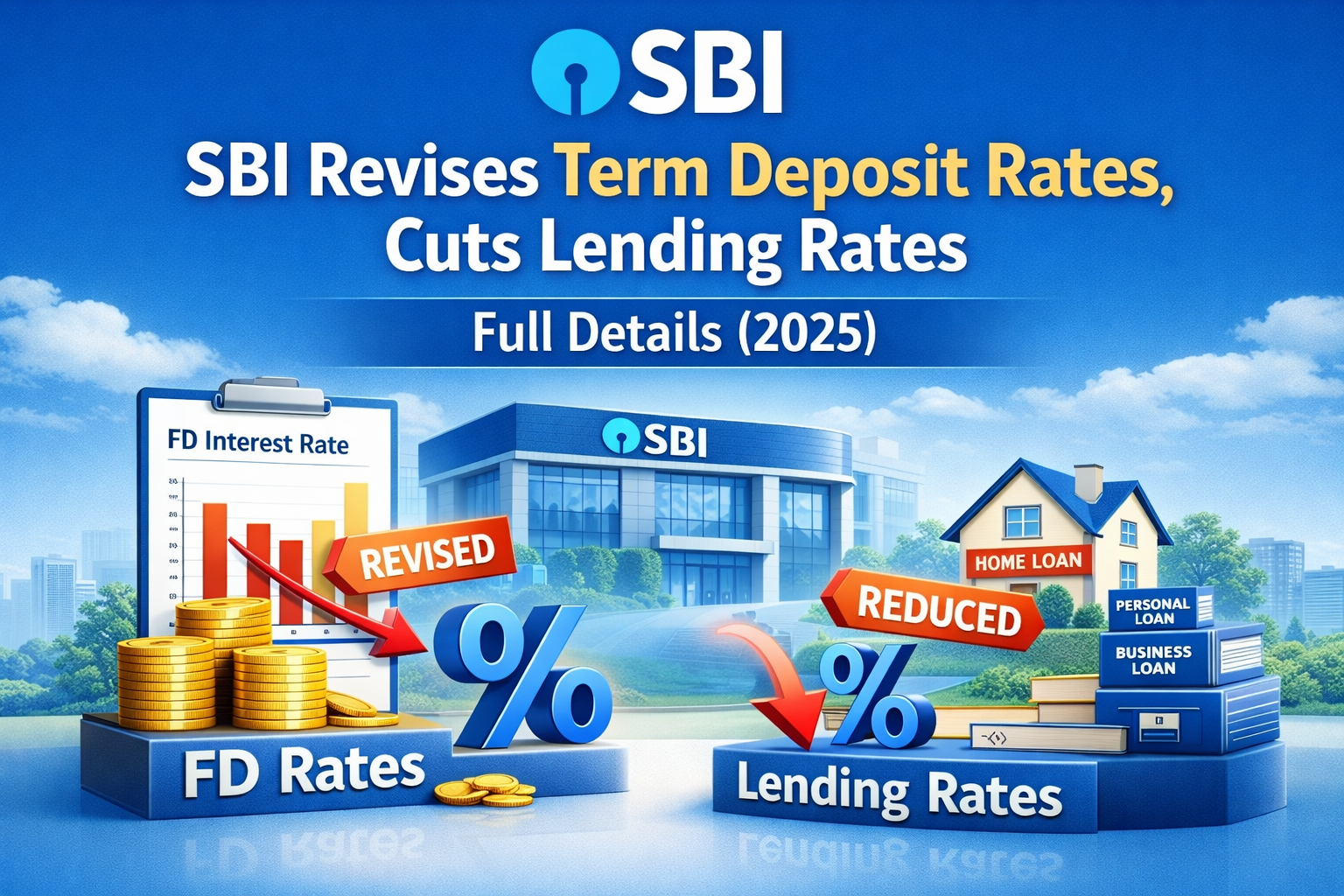 SBI revises term deposit rates and cuts lending rates in 2025 showing FD rates and reduced loan interest