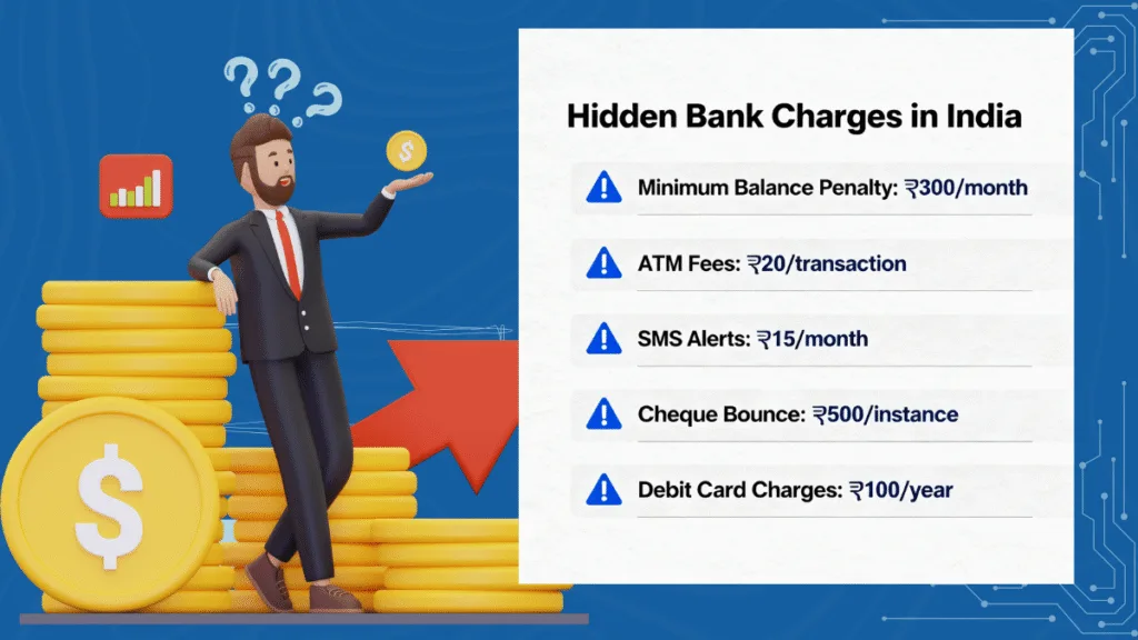 Hidden bank charges in India explained with real examples like ATM fees and minimum balance penalty