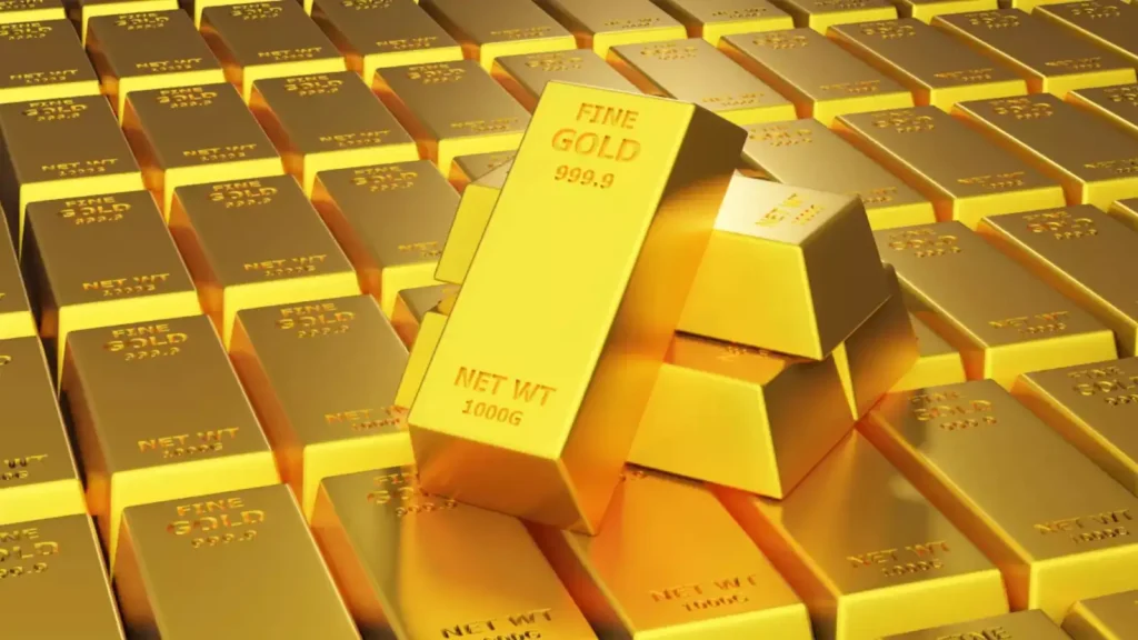 Gold bars stacked together representing gold investment and price trends