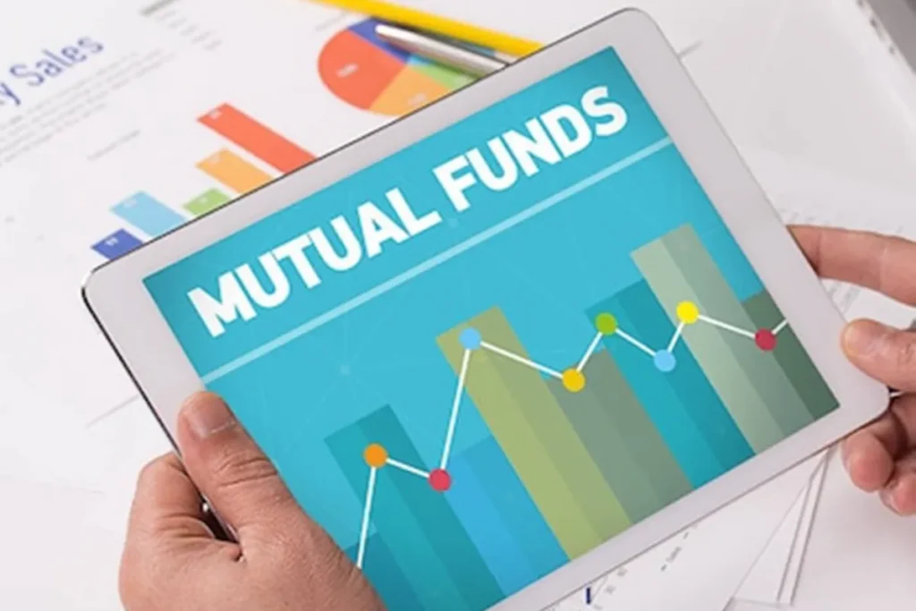 Mutual funds investment growth chart displayed on a tablet screen with financial graph