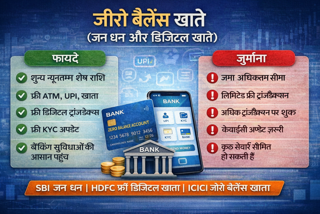 Zero balance bank account benefits and limitations in India