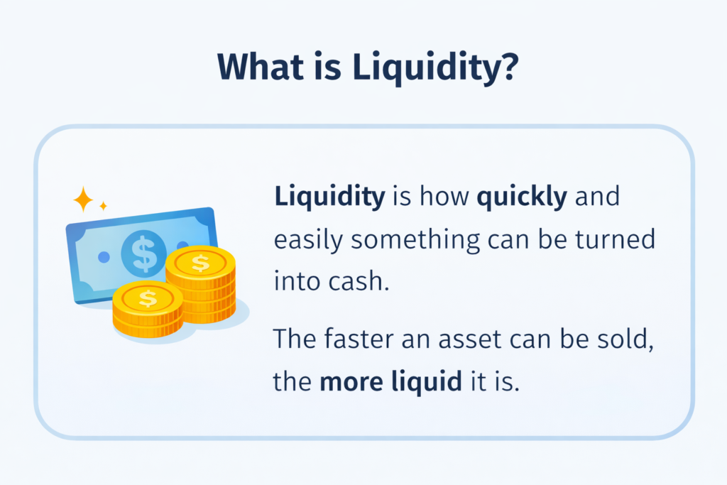 What is liquidity simple meaning – liquidity explained with cash and coins illustration
