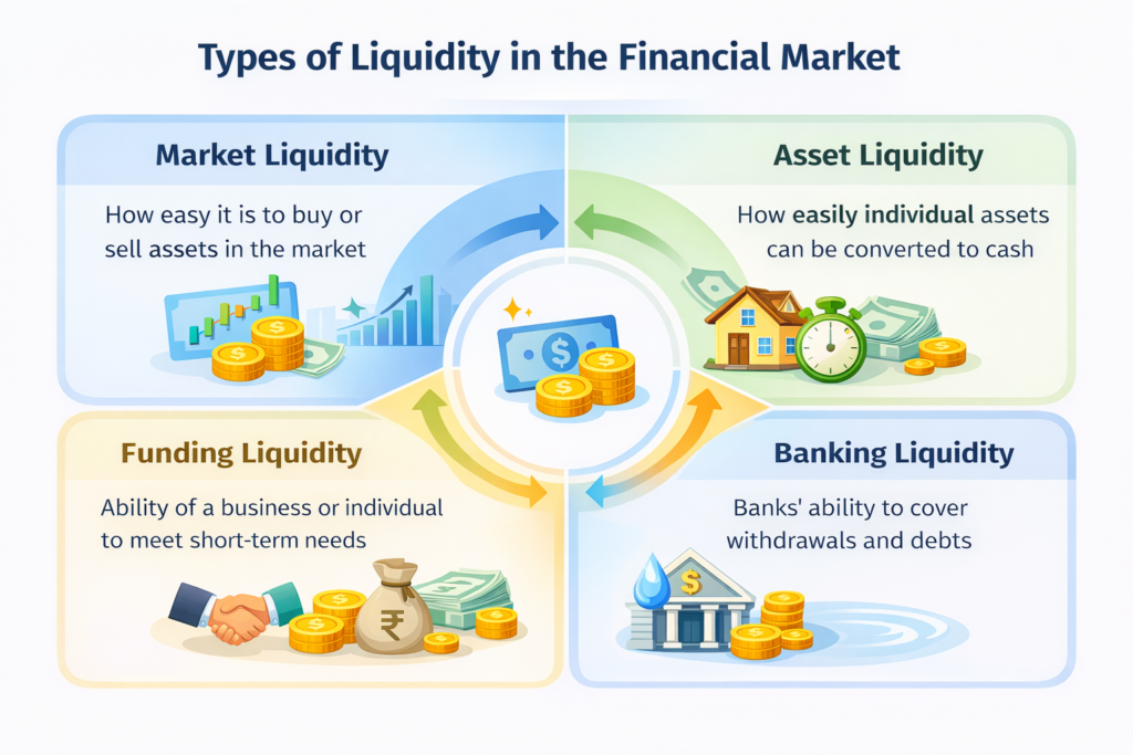 Types of liquidity in the financial market – market, asset, funding and banking liquidity explained
