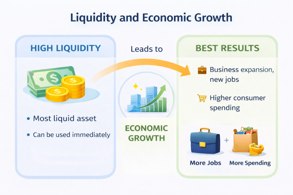 Liquidity and economic growth showing how high liquidity boosts business, jobs and spending
