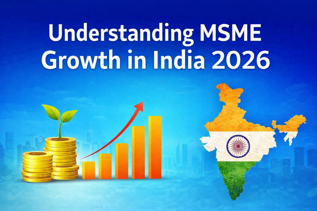 Understanding MSME Growth in India 2026 with opportunities, challenges, rising business growth chart and India map