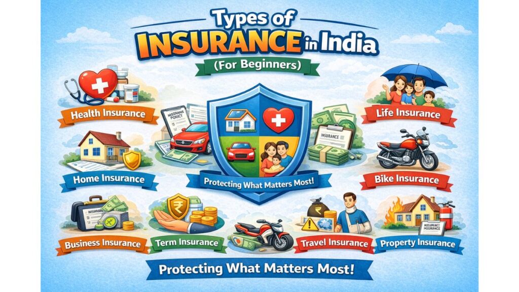 Types of Insurance in India infographic for beginners.