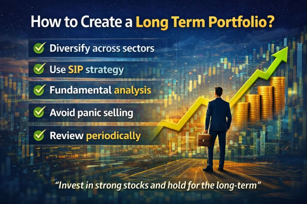 How to create a long term investment portfolio with diversification, SIP strategy and stock market growth chart