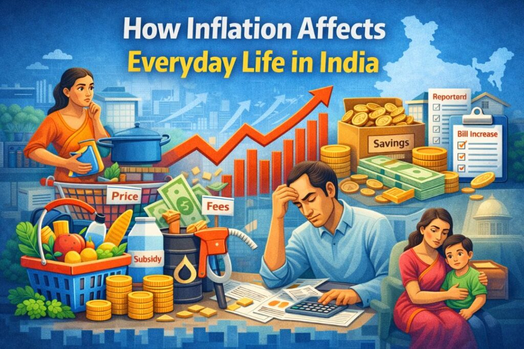 How inflation affects everyday life in India showing rising prices of food, fuel and daily essentials