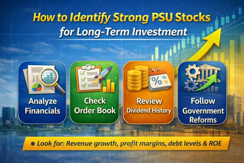 How to identify strong PSU stocks for long term investment by analyzing financials order book dividend history and government reforms