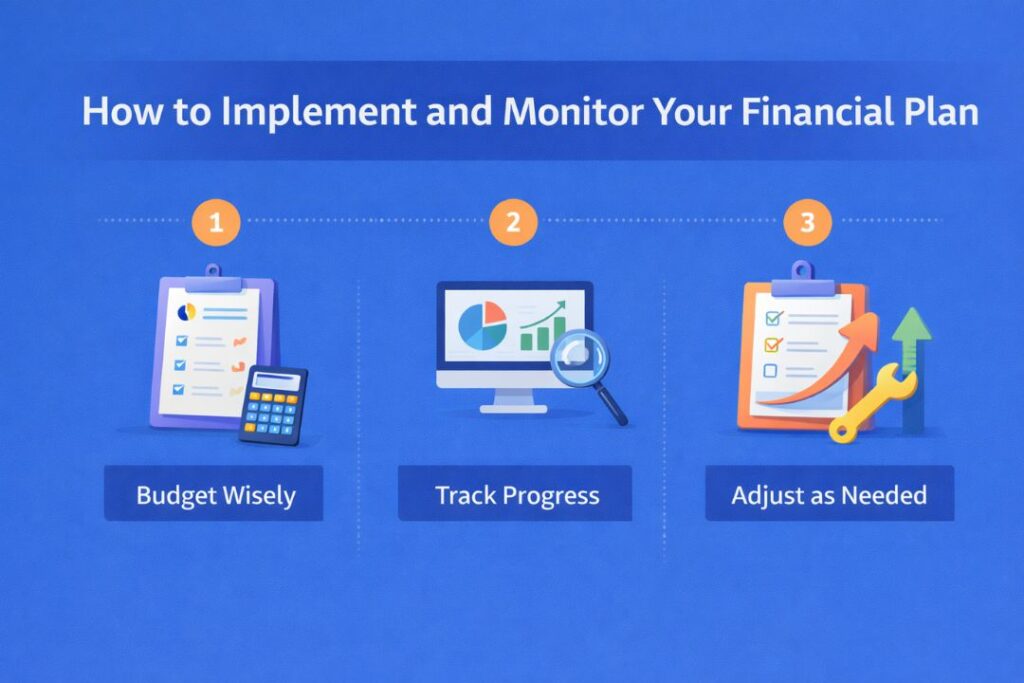 How to Implement and Monitor Your Financial Plan with Budget Tracking and Progress Monitoring Illustration