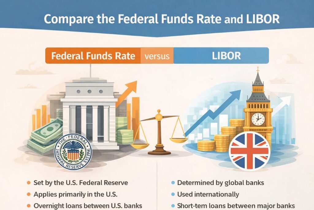 Comparison of the Federal Funds Rate and LIBOR interest rate benchmarks.