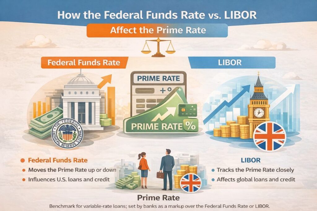 How the Federal Funds Rate and LIBOR affect the Prime Rate in financial markets.