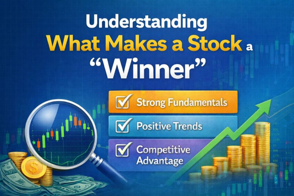 Understanding what makes a stock a winner with fundamentals, trends, and competitive advantage concept