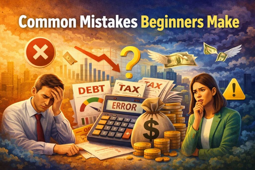 Common fiscal policy mistakes beginners make with taxes, spending, and economy illustration