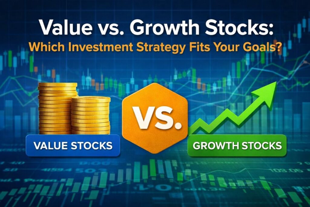 Value vs Growth Stocks comparison showing two different investment strategies for stock market investors