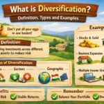 What is Diversification infographic showing definition, types and examples of diversification in investing